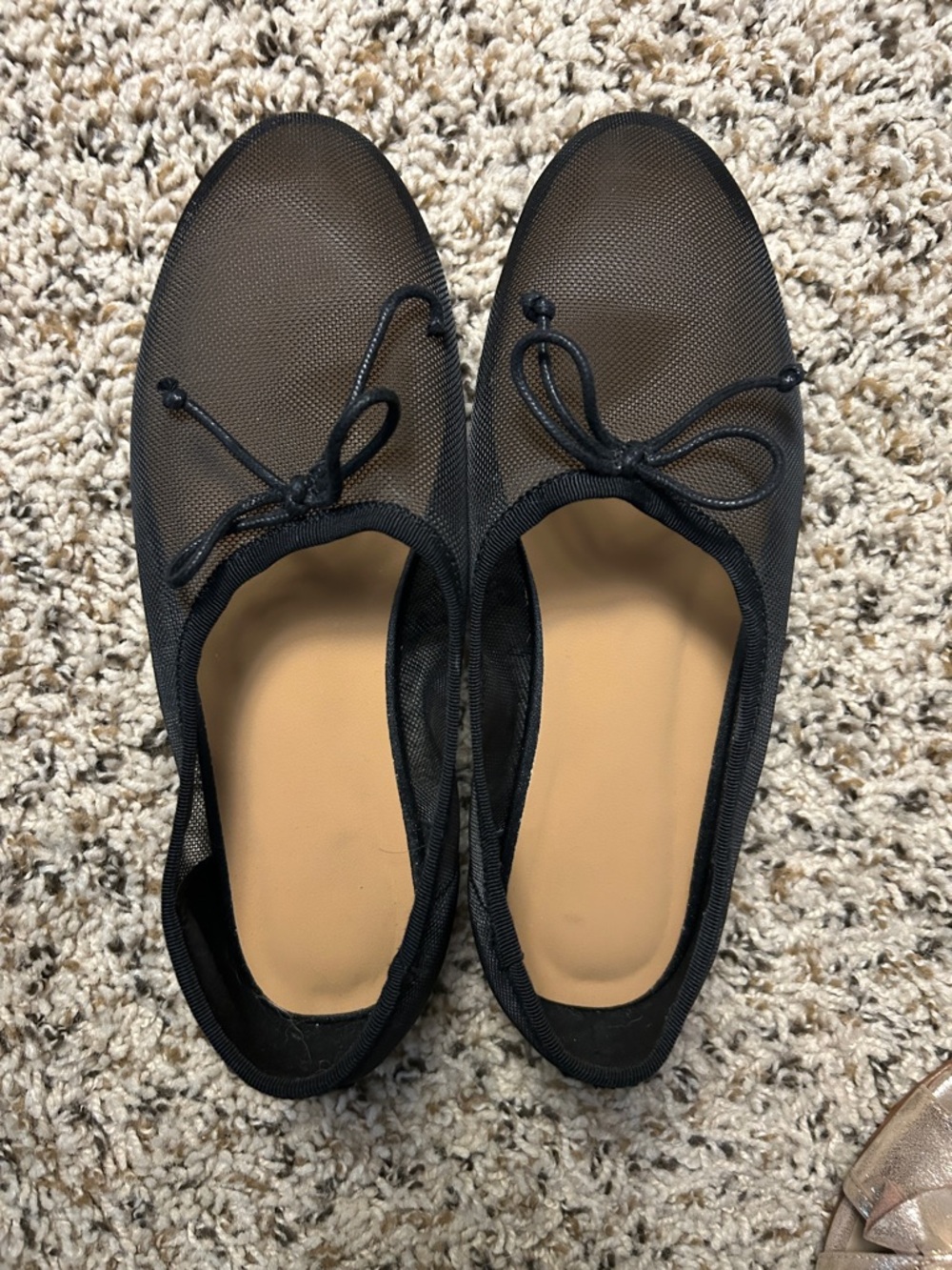 Amazon Black Mesh Ballet Flats with Bow Accent